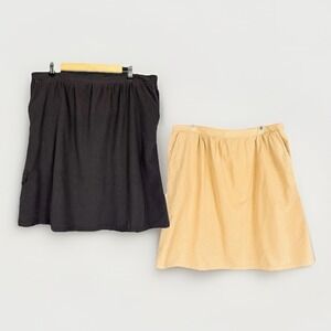 Lot Of 2 Black Yellow Cotton XL Cargo Skort Elastic Waist Pockets VTG 36x22 Boho